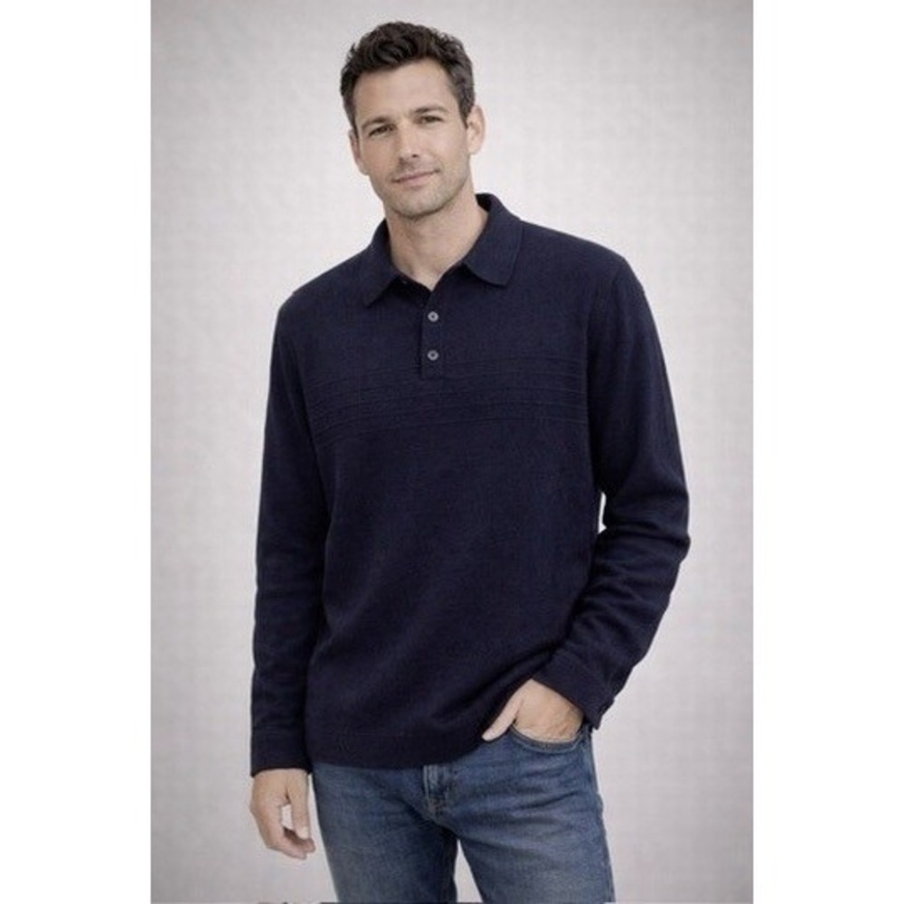 Dockers Mens Navy Blue Long Sleeve Polo Sweater Textured Knit XL